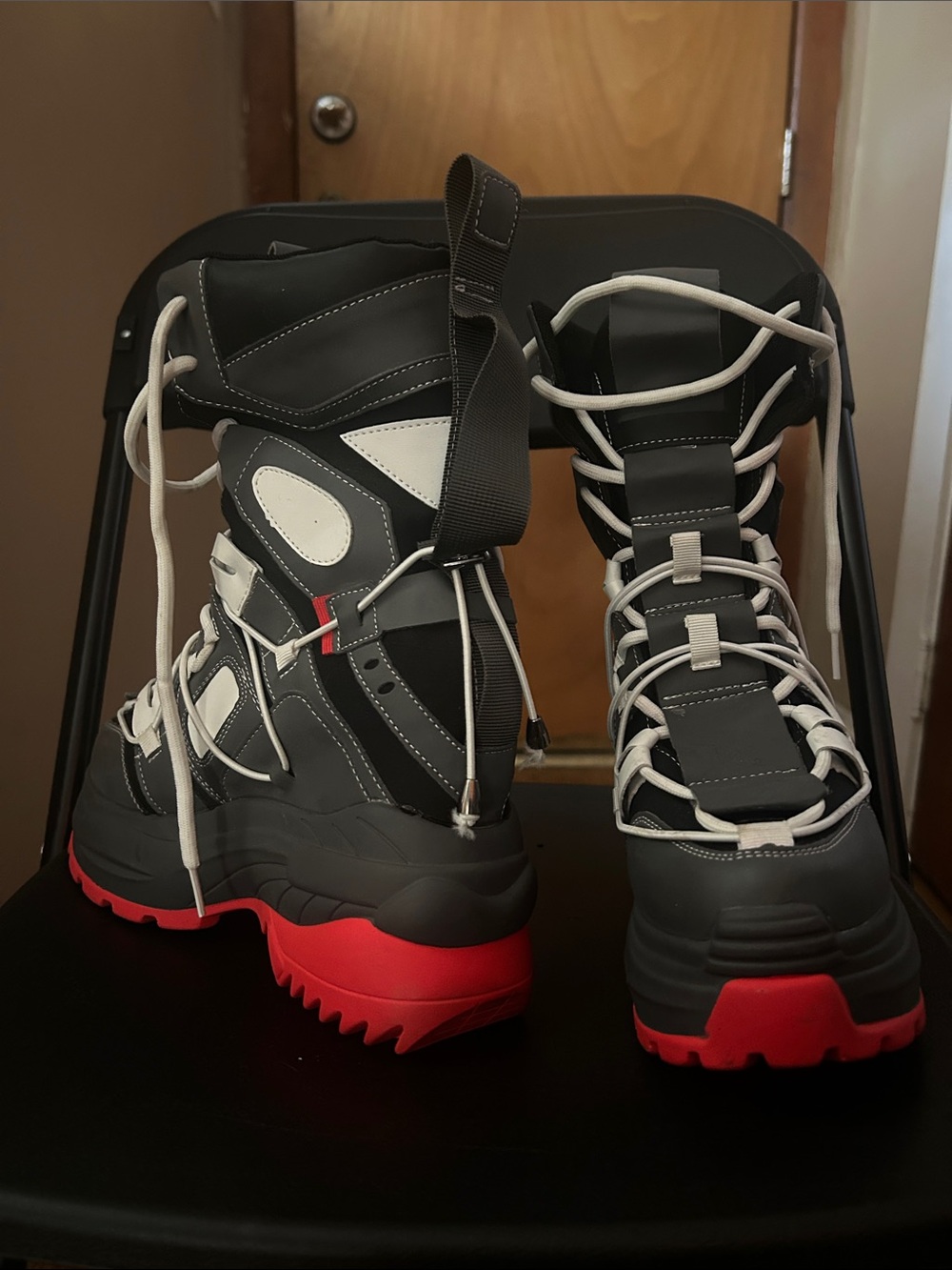 High-Top Utility Boots in Black, White & Red